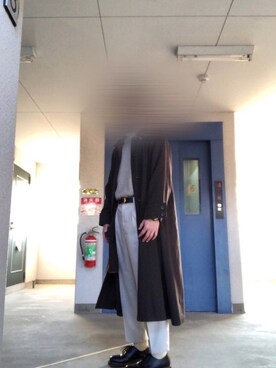 「WYM LIDNM（ウィム バイ リドム）の【WYM LIDNM】PE/RAYON RELAX PANTS（スラックス、ホワイト系）」を使った、消火器さん（メンズ・172cm）の冬コーディネート