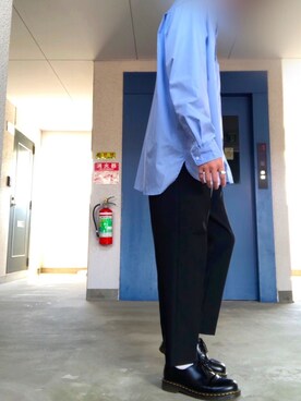 「Dr. Martens（ドクターマーチン）のDr.Martens / ドクターマーチン 1461 3EYE GIBSON SHOE 3ホール ギブソン シューズ（ドレスシューズ、ブラック系）」を使った、消火器さん（メンズ・172cm）の春コーディネート