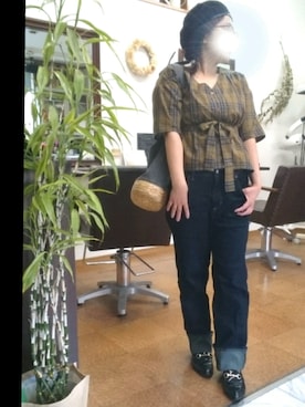 「スリッパ」｜「アイテム（ハンチング/ベレー帽）」を使った、nemunemuさん（レディース・155cm）の夏コーディネート