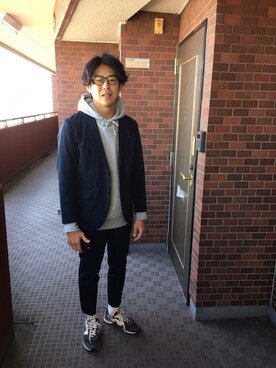 「EN ROUTE（アンルート）のアイテム（スラックス）」を使った、きょーへーさん（メンズ・170cm）の冬コーディネート