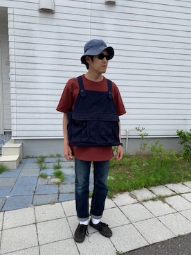 「KNOX（ノックス）のアイテム（ハット）」を使った、きょーへーさん（メンズ・169cm）の夏コーディネート