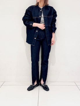 「スリットパンツ」｜「アイテム（デニムジャケット）」を使った、shiroさん（レディース・153cm）の冬コーディネート