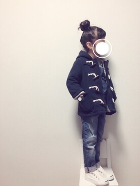 「petit main（プティマイン）のアイテム（ダッフルコート）」を使った、chichichiiiさん（キッズ・110cm）の冬コーディネート