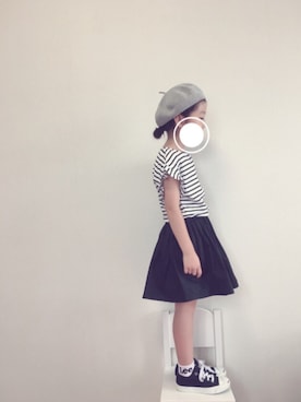 「袖フリル」｜「アイテム（ハンチング/ベレー帽）」を使った、chichichiiiさん（キッズ・120cm）の夏コーディネート