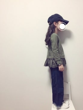 「ぺプラムトップス」｜「アイテム（スウェット）」を使った、chichichiiiさん（キッズ・110cm）の秋コーディネート
