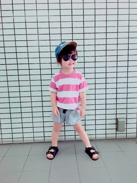 「ヒラキ（ヒラキ）のアイテム（トップス）」を使った、つっつ。さん（キッズ・90cm）の春コーディネート