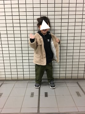 「no brand（ノーブランド）のアイテム（ノーカラージャケット）」を使った、つっつ。さん（キッズ・90cm）の冬コーディネート
