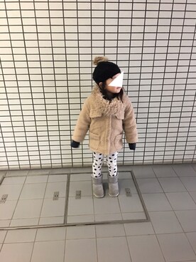 「no brand（ノーブランド）のアイテム（ノーカラージャケット）」を使った、つっつ。さん（キッズ・100cm）の冬コーディネート