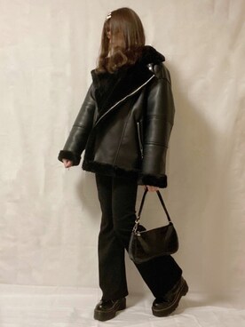 「jouetie（ジュエティ）のアイテム（ライダースジャケット）」を使った、87さん（レディース・161cm）の冬コーディネート