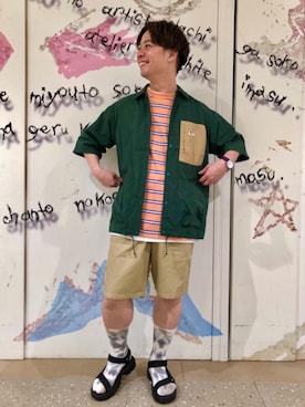 「USAコットン」｜「アイテム（サンダル）」を使った、coen TAKANORIさん（メンズ・166cm）の夏コーディネート