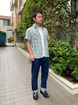 「FIVE BROTHER（ファイブブラザー）のアイテム（衬衫、ブルー系）」を使った、tmge5217さん（メンズ・162cm）の夏コーディネート