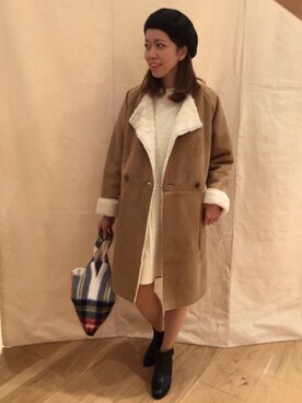 「coen（コーエン）のアイテム（ムートンコート）」を使った、coenにしうらさん（レディース・161cm）の秋コーディネート