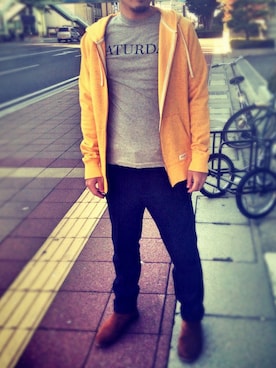 「A.P.C.（アーペーセー）のアイテム（ブーツ）」を使った、Noelさん（メンズ・172cm）の秋コーディネート