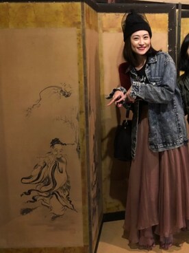 「チュールニット帽」｜ちゃたさん（レディース・160cm）の秋コーディネート