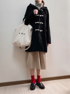 「HARUTA」｜「アイテム（ダッフルコート）」を使った、\  𝚖𝚘𝚖𝚘  /さん（レディース・157cm）の冬コーディネート