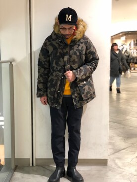 「ショット」｜「アイテム（キャップ）」を使った、Yasunori Chijiwaさん（メンズ・175cm）の冬コーディネート