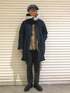 「ショット」｜「アイテム（ミリタリージャケット）」を使った、Yasunori Chijiwaさん（メンズ・175cm）の冬コーディネート