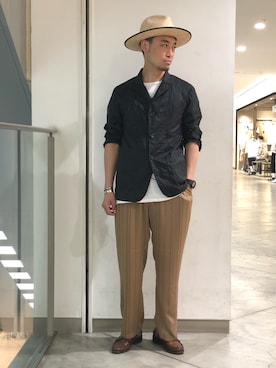 「サテンパンツ」｜「アイテム（ジャケット/アウター）」を使った、Yasunori Chijiwaさん（メンズ・175cm）の春コーディネート