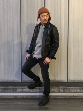「ショット」｜「アイテム（ニットキャップ/ビーニー）」を使った、Yasunori Chijiwaさん（メンズ・175cm）の秋コーディネート