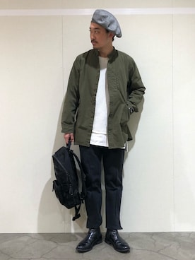 「TALKING ABOUT THE ABSTRACTION（トーキング　アバウト　ジ　アブストラクション）のアイテム（パンツ）」を使った、Yasunori Chijiwaさん（メンズ・175cm）の冬コーディネート
