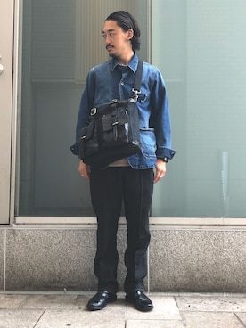 「スラックスパンツ」｜「アイテム（デニムジャケット）」を使った、Yasunori Chijiwaさん（メンズ・175cm）の夏コーディネート