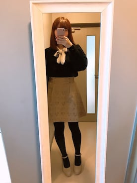 「MAJESTIC LEGON（マジェスティックレゴン）のジャカードスカパン（その他パンツ、ブラウン系）」を使った、Aoi.さん（レディース・159cm）の冬コーディネート