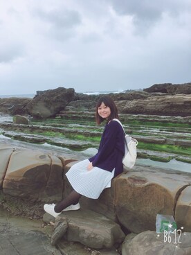 「earth music&ecology（アースミュージックアンドエコロジー）のアイテム（バックパック/リュック、ホワイト系）」を使った、Rubyさん（レディース）の冬コーディネート