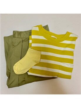 「無印良品（ムジルシリョウヒン）のアイテム（ソックス/靴下、イエロー系）」を使った、Ricさん（レディース・156cm）の春コーディネート