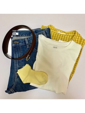 「UNIQLO（ユニクロ）のアイテム（Tシャツ/カットソー、ホワイト系）」を使った、Ricさん（レディース・156cm）の春コーディネート