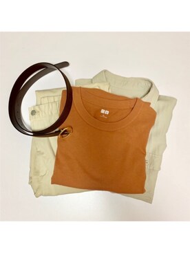 「UNIQLO（ユニクロ）のアイテム（Tシャツ/カットソー、オレンジ系）」を使った、Ricさん（レディース・156cm）の春コーディネート