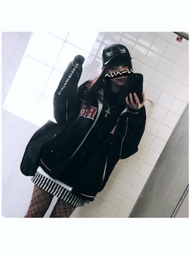 「網タイツ」｜「アイテム（ブルゾン）」を使った、藤咲さん（レディース・166cm）の冬コーディネート