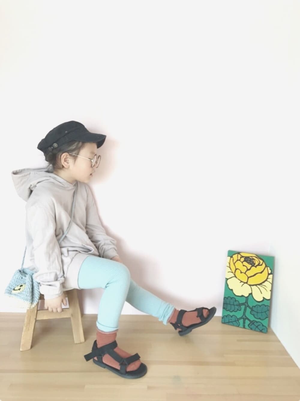 「あおmade、あおmadeフェス、shogo*君 お誕生日おめでとう♥︎、パーカー、キャップ、リブレギンス、サンダル×靴下、春コーデ」｜「shogoくん♡happybirthday♡のアイテム（福袋/福箱、ホワイト系）」を使った、になこ＊さん（キッズ・100cm）の春コーディネートの1枚目の写真