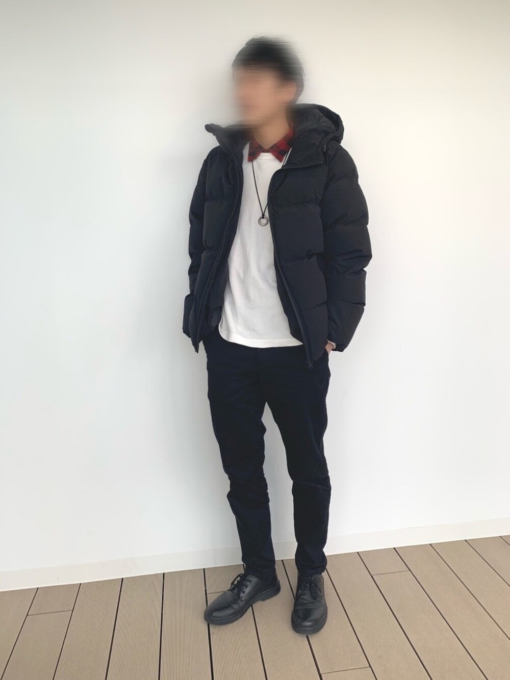 「GU、UNIQLO、WEGO」｜「GUのGU  ラウンドトゥシューズ（ドレスシューズ、ブラック系）」を使った、ゆっくんさん（メンズ・180cm）の冬コーディネートの1枚目の写真