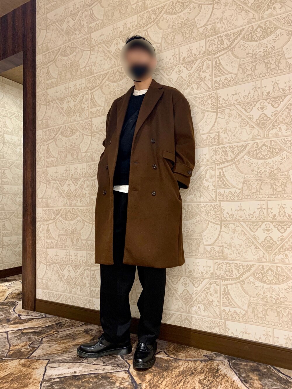 「年末WEAR感謝祭、冬コーデ、休日スタイル、シンプル、UNIQLO、ユニクロ、CASPER JOHN、coen」｜「CASPER JOHNのCasper John　メルトンダブルチェスターコート（チェスターコート、ブラウン系）」を使った、ゆっくんさん（メンズ・180cm）の冬コーディネートの1枚目の写真