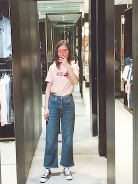 「MOUSSY（マウジー）のアイテム（Tシャツ/カットソー、ピンク系）」を使った、Tracyさん（レディース・160cm）の春コーディネート