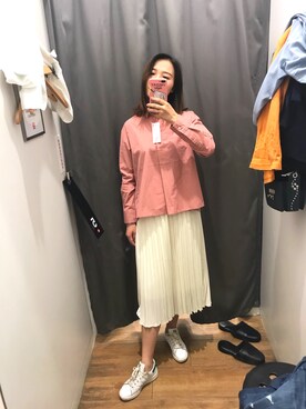 「UNIQLO（ユニクロ）のアイテム（シャツ/ブラウス、ピンク系）」を使った、Tracyさん（レディース・160cm）の夏コーディネート