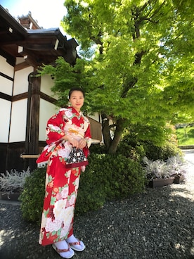 「🌸のアイテム（その他トップス、レッド系）」を使った、Tracyさん（レディース・160cm）の夏コーディネート
