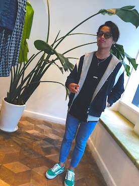 「Maison Kitsune（メゾンキツネ）のアイテム（スタジャン）」を使った、ユキヒロさん（メンズ・166cm）の春コーディネート