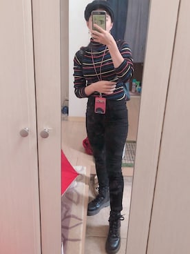 「黒パンツ」｜Ami さん（レディース・144cm）の秋コーディネート