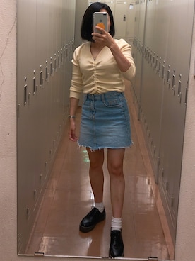 「Aラインスカート」｜「アイテム（トートバッグ）」を使った、Ami さん（レディース・144cm）の秋コーディネート