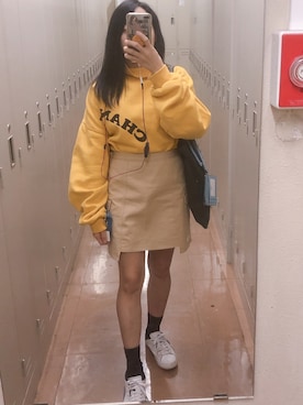 「MAINBOOTH（メインブース）のアイテム」を使った、Ami さん（レディース・144cm）の秋コーディネート