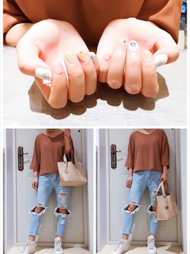 「アイテム（その他トップス、ブラウン系）」を使った、BLAIRさん（レディース・153cm）の夏コーディネート