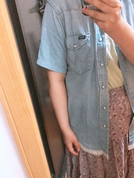 「no brand（ノーブランド）のアイテム（デニムジャケット、ブルー系）」を使った、yufu💐さん（レディース）の夏コーディネート