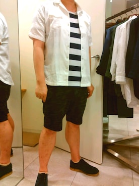 「ネイビー×ホワイト」｜「アイテム（その他シューズ）」を使った、広島パルコ　ニコルクラブフォーメンさん（メンズ・172cm）の夏コーディネート