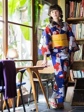 「浴衣　青」｜KIMONOMACHIさん（レディース・168cm）の夏コーディネート
