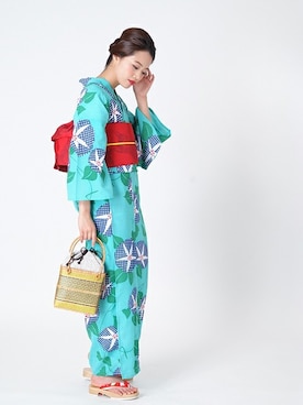 「浴衣　青」｜KIMONOMACHIさん（レディース・168cm）の夏コーディネート