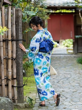 「浴衣　青」｜KIMONOMACHIさん（レディース・168cm）の夏コーディネート