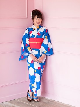 「浴衣　青」｜KIMONOMACHIさん（レディース・158cm）の夏コーディネート