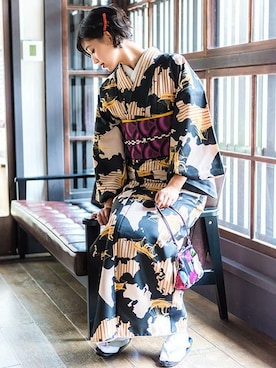 「ヘアアクセ」｜「アイテム（浴衣）」を使った、KIMONOMACHIさん（レディース・166cm）の秋コーディネート