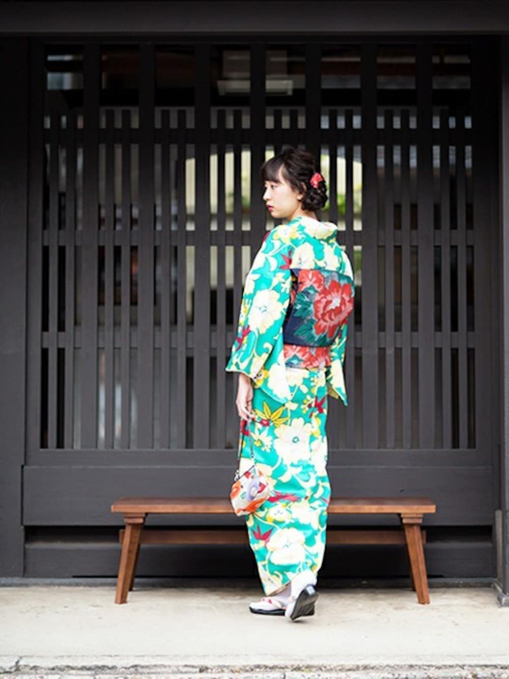 「京都、着物、レトロ、和装、和服、きもの、帯、大正浪漫、夢館、kimonomachi」｜「kimonomachiの京袋帯　アンティーク調 牡丹（和装小物、ブルー系）」を使った、KIMONOMACHIさん（レディース・168cm）の秋コーディネートの1枚目の写真
